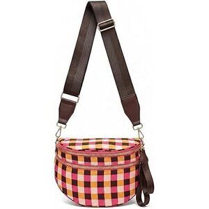 Checkered Crossbody Bag Nylon Bum Bags For Women Spacious Handbags Purse Fanny